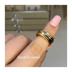 Bague Sophistiquée Dorée & Gris en Acier Inoxydable