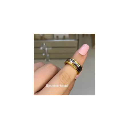 Bague Sophistiquée Dorée & Gris en Acier Inoxydable