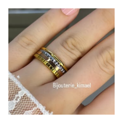 Bague Sophistiquée Dorée & Gris en Acier Inoxydable